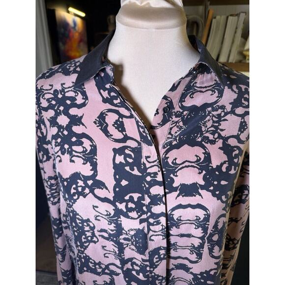 Addison SZ S 100% Silk Button Up Tunic Blouse Artsy Colorful Abstract Print Work - Picture 3 of 10